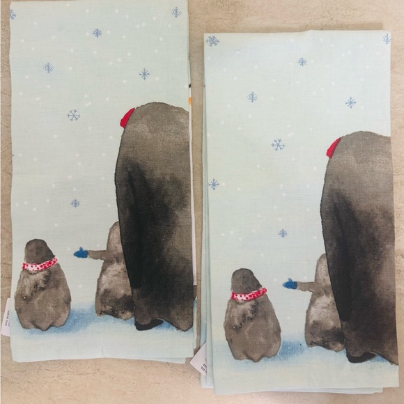 Anthropologie Let It Snow Penguin Dish Towels (2) - Picture 5 of 6